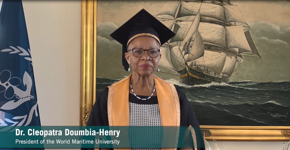 世界海事大学校长杜姆比亚-亨利通过视频为毕业典礼致辞